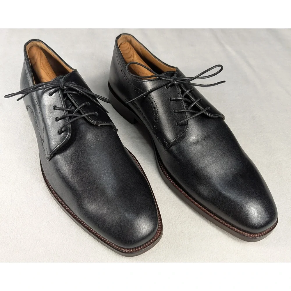 Johnston & Murphy Sanborn Plain Toe Mens Dress Shoe Size 10M Black Leather